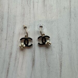 CHANEL Black and Gold Logo Earrings